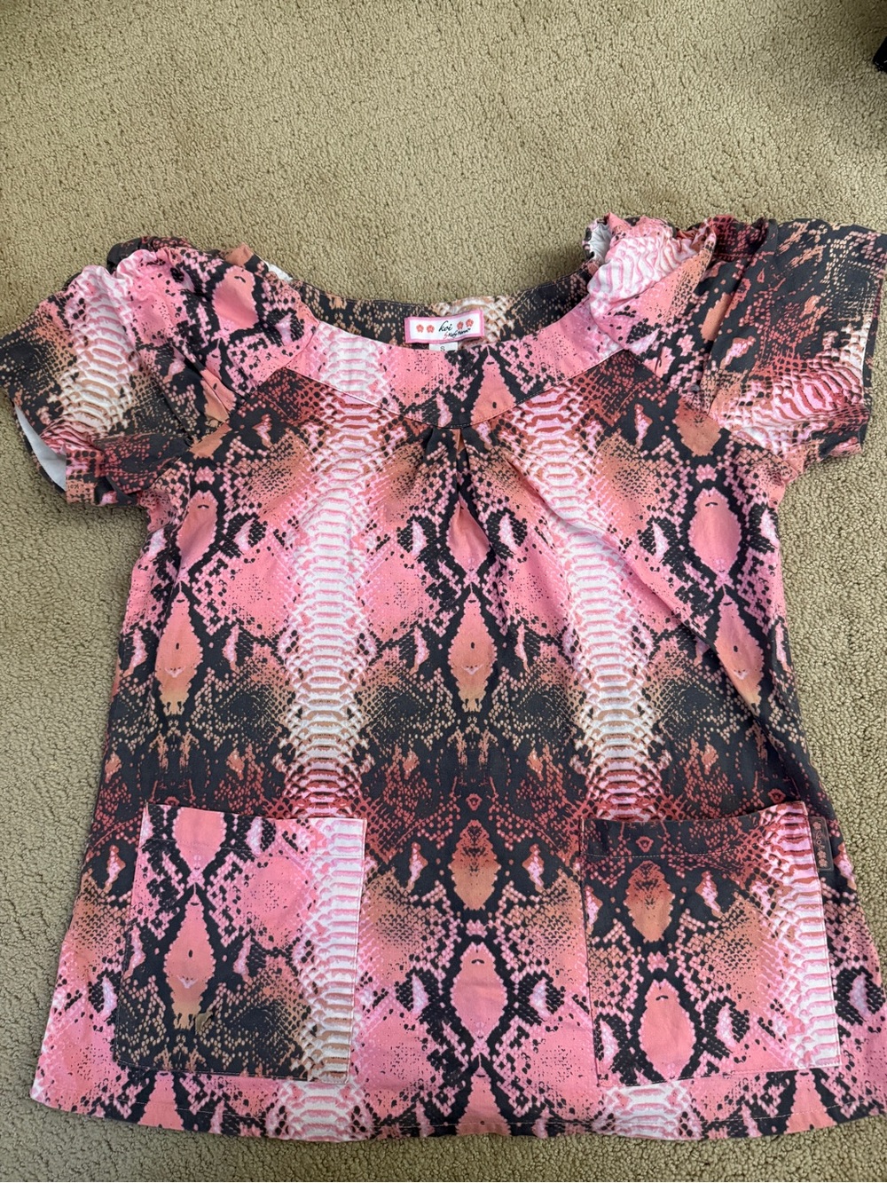 koi Pink and Black Snake-Print Scrub Top